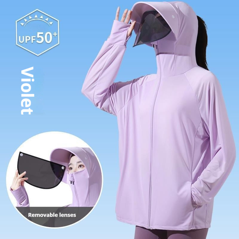 Women's active hooded Loose  rash guard UV Sun Protection
