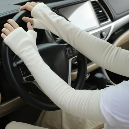 Warm Winter Arm Sleeves & Mittens | Thick Women's Fingerless Long Arm Warmer Gloves