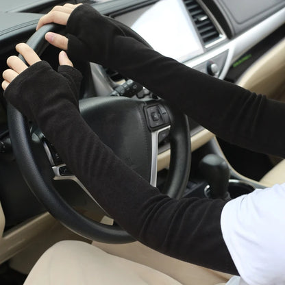 Warm Winter Arm Sleeves & Mittens | Thick Women's Fingerless Long Arm Warmer Gloves