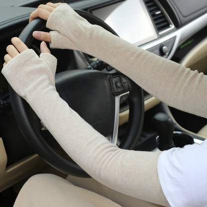 Warm Winter Arm Sleeves & Mittens | Thick Women's Fingerless Long Arm Warmer Gloves