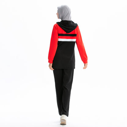 Zipper Drawstring Pocket Hooded Loose Casual Sports Sweatshirt Suit